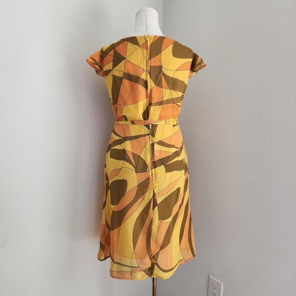 Vintage 70s Borrellini Abstract Cowl Neck Top and Skirt Set Yellow Orange M L - Picture 6 of 10